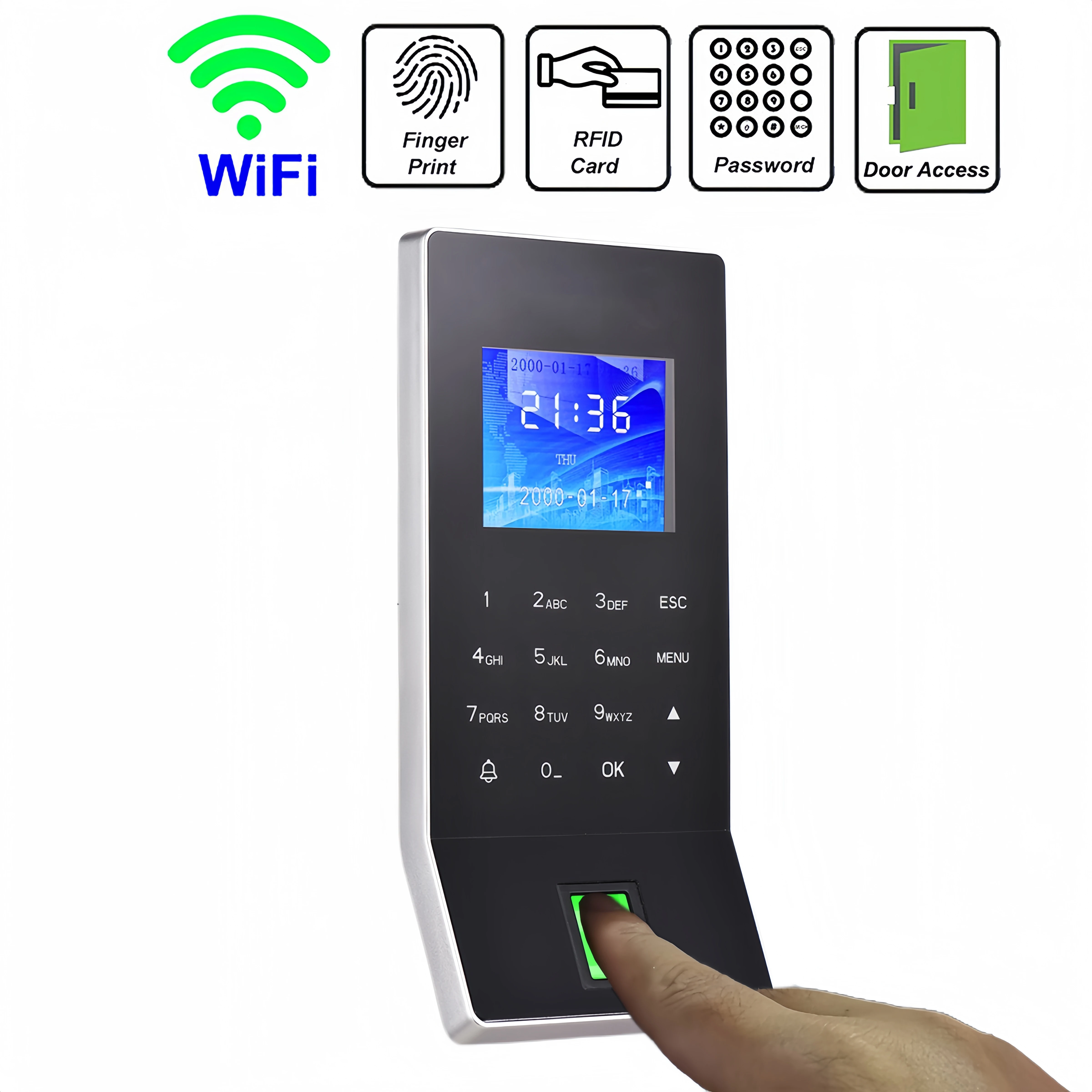 WiFi TCP/IP Biometric Fingerprint Door Lock Access Control System Finger and Card Time and Attendance