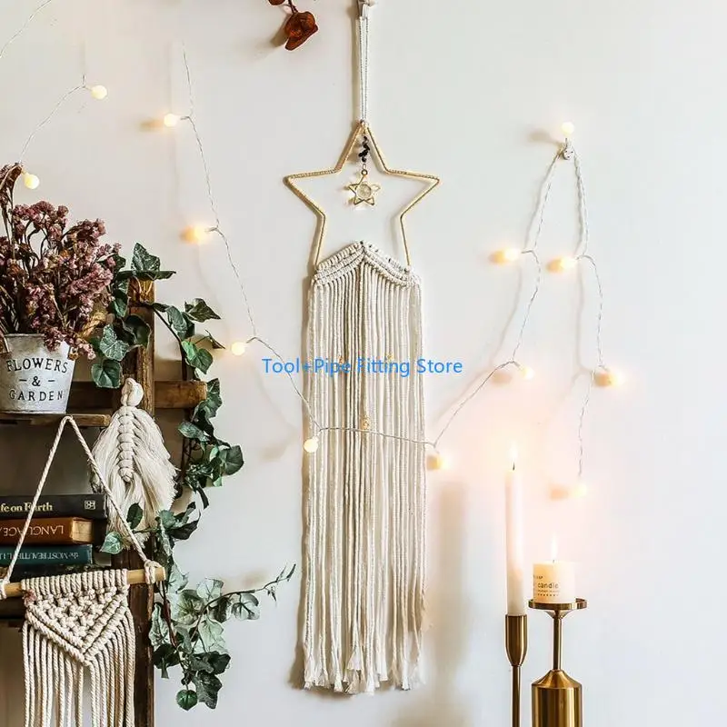 F92B Свадебные гирлянды венки Macrame Metal Macrame Star Hoop для ручной работы Dreamcatcher Сделайте домашнюю стену