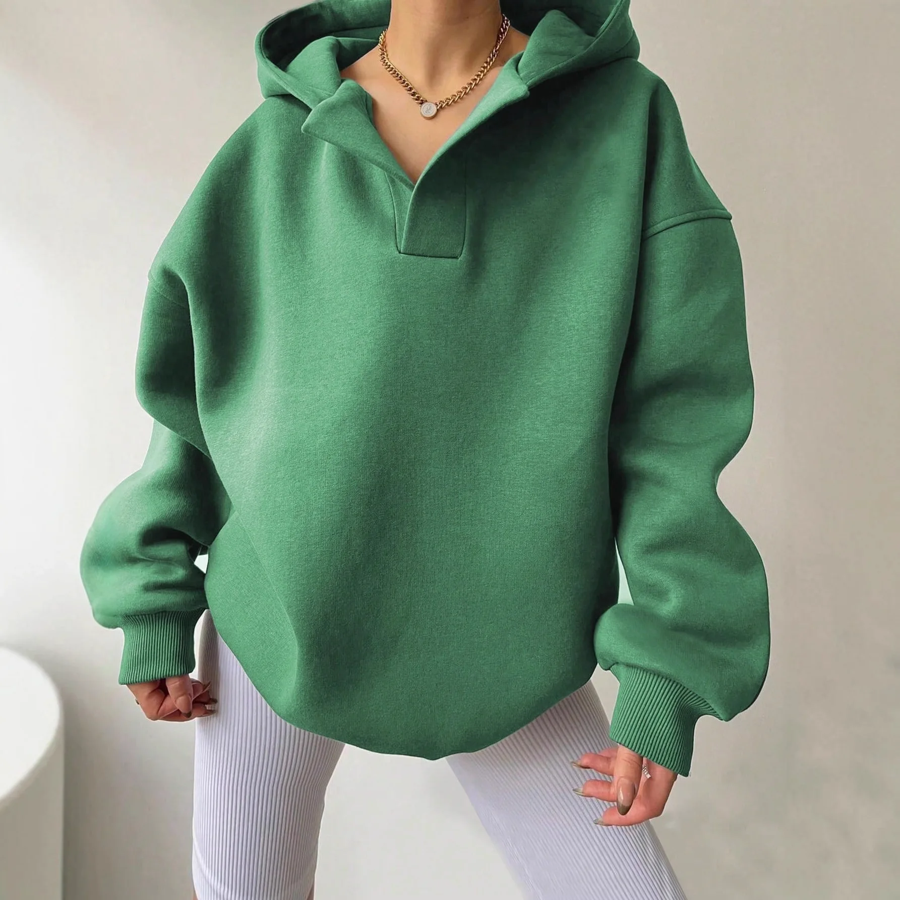 

Женская спортивная одежда в уличном стиле, удобная смесь полиэстера, осенне-зимняя модная свободная однотонная толстовка с длинными рукавами