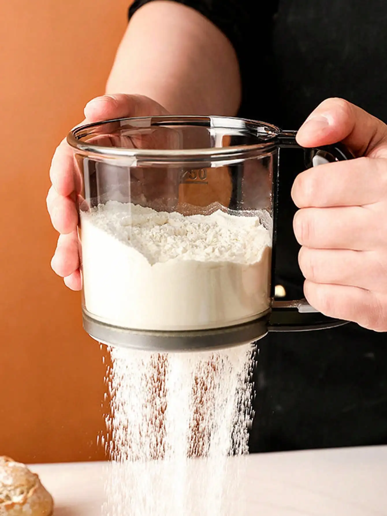 Tamiz de harina con manivela Manual y malla fina, herramienta para hornear en el hogar, taza de tamiz de harina, tamiz de harina de mano, 1 ud.