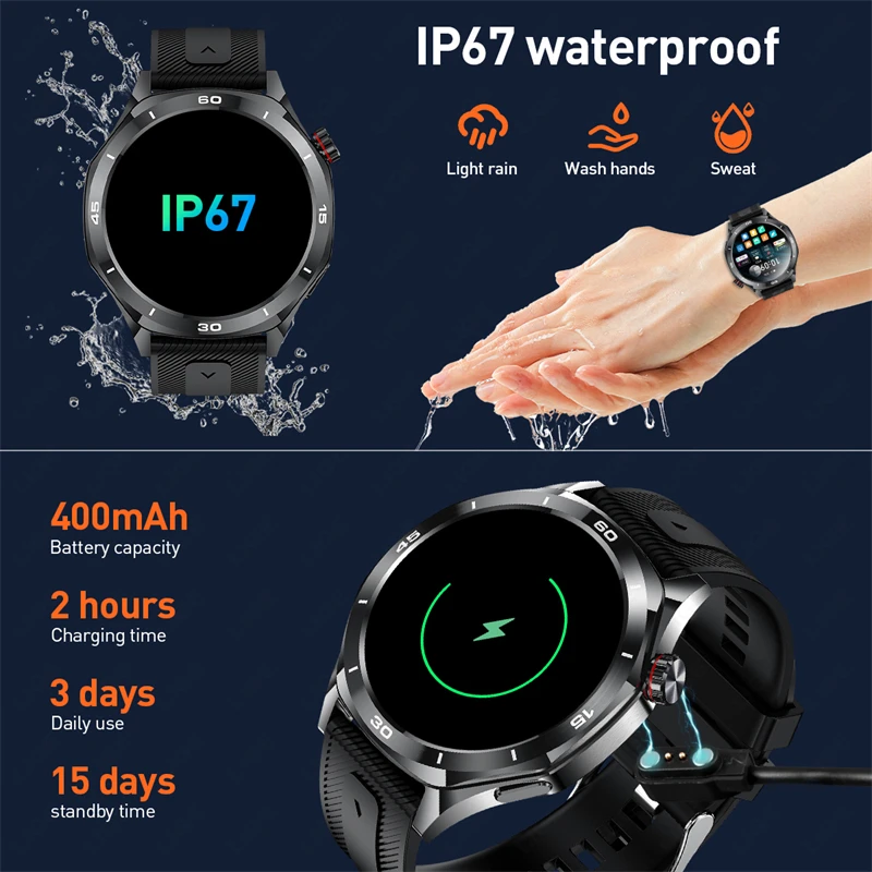 LIGE Men Smartwatch For Men Smart Watch Military Outdoor Sport AMOLED Screen Fitness Waterproof Watch Wireless Bluetooth Call