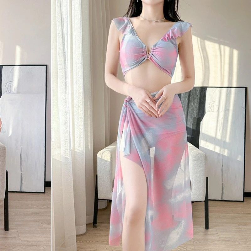Women High Waist Bikini 2026 Fashion Three Piece Swimsuit Sexy Tummy Control Bathing Suit Fairy Print Beachwear for Resort Wear