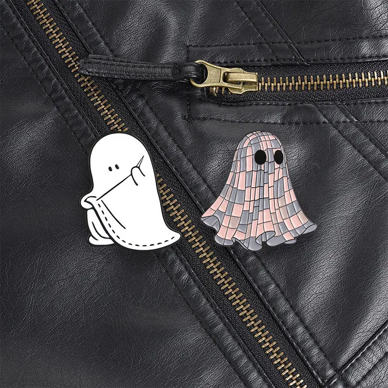 Sewing Ghost With Needle And Thread Enamel Pin, Cute Self Repairing Ghost Brooch For Halloween And Goth Style