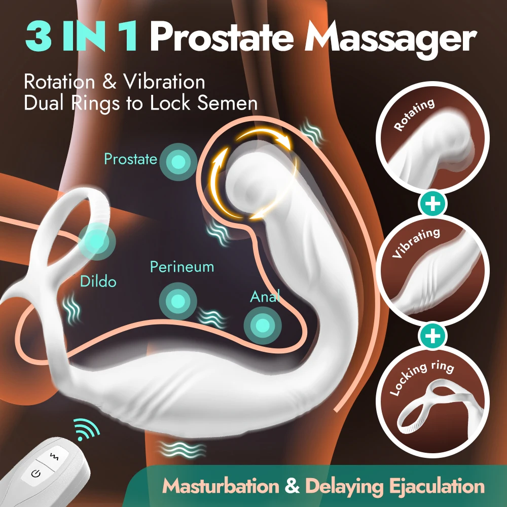 Masseur de Prostate pour homme, vibrateur Anal, stimulateur de périnée, plug Anal rotatif avec anneau, télécommande, masturbateur Gay, jouet sexuel