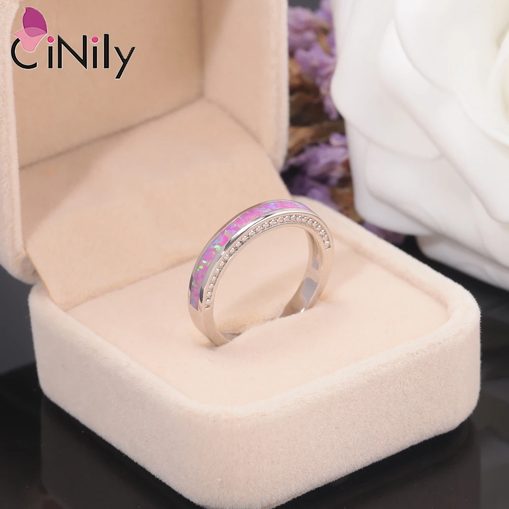 CiNily Minimalist Simple Created Pink Fire Opal Ring Silver Plated Unique Rings Fashion Jewelry Gifts for Women Girls Lovers