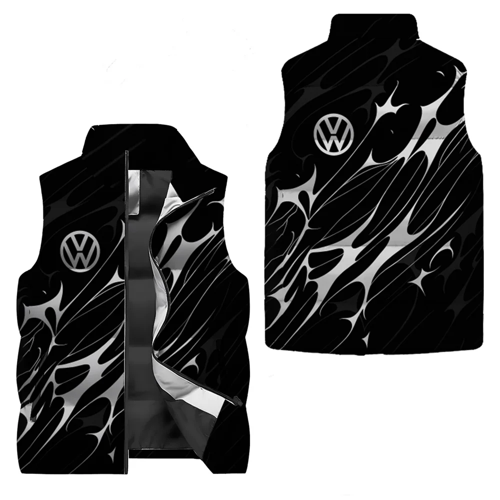 Новый мужской пуховый жилет Volkswagen 2025 года с синим струящимся изогнутым узором, создающий ветрозащитный и теплый жилет.