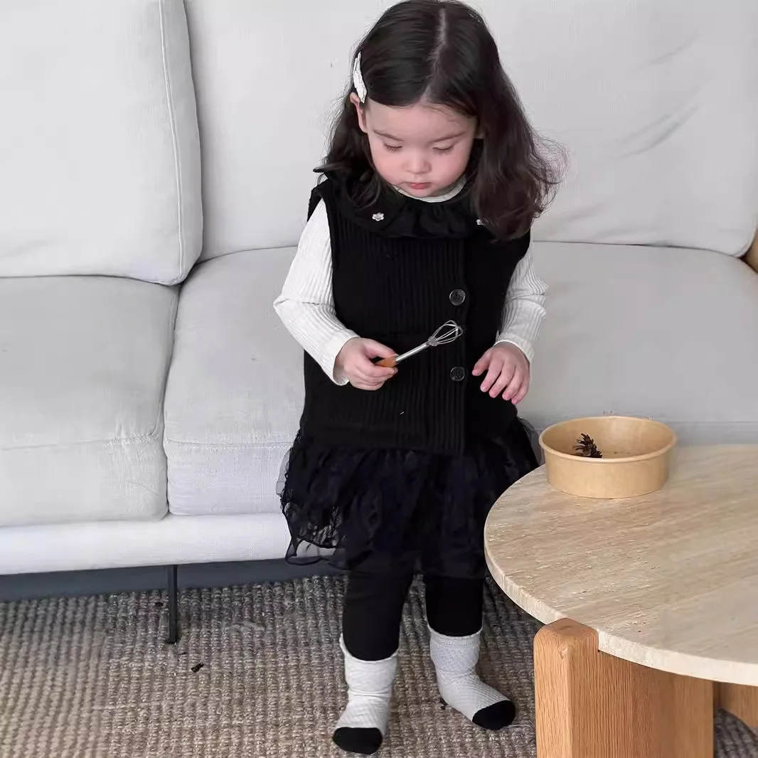 Base Shirt Vest Leggings Set Base Layer Chiffon Skirt Children Autumn Cute Soft Clothing Korean Version 2025 Style Baby Girl