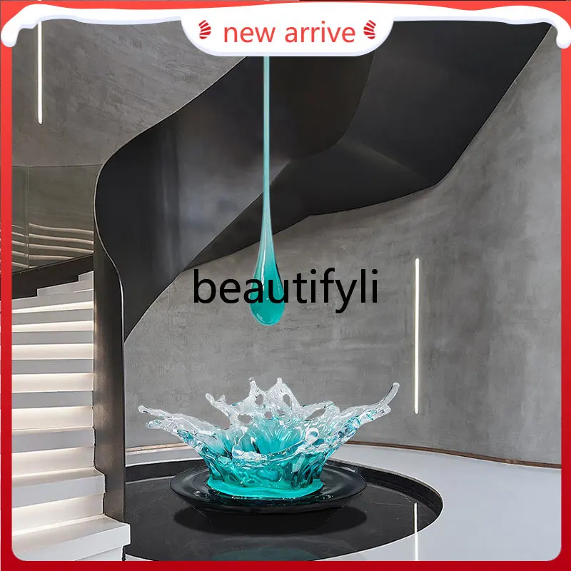 

F132 Transparent resin floor-to-ceiling water spray sculpture ornament, water drop pendant soft decoration