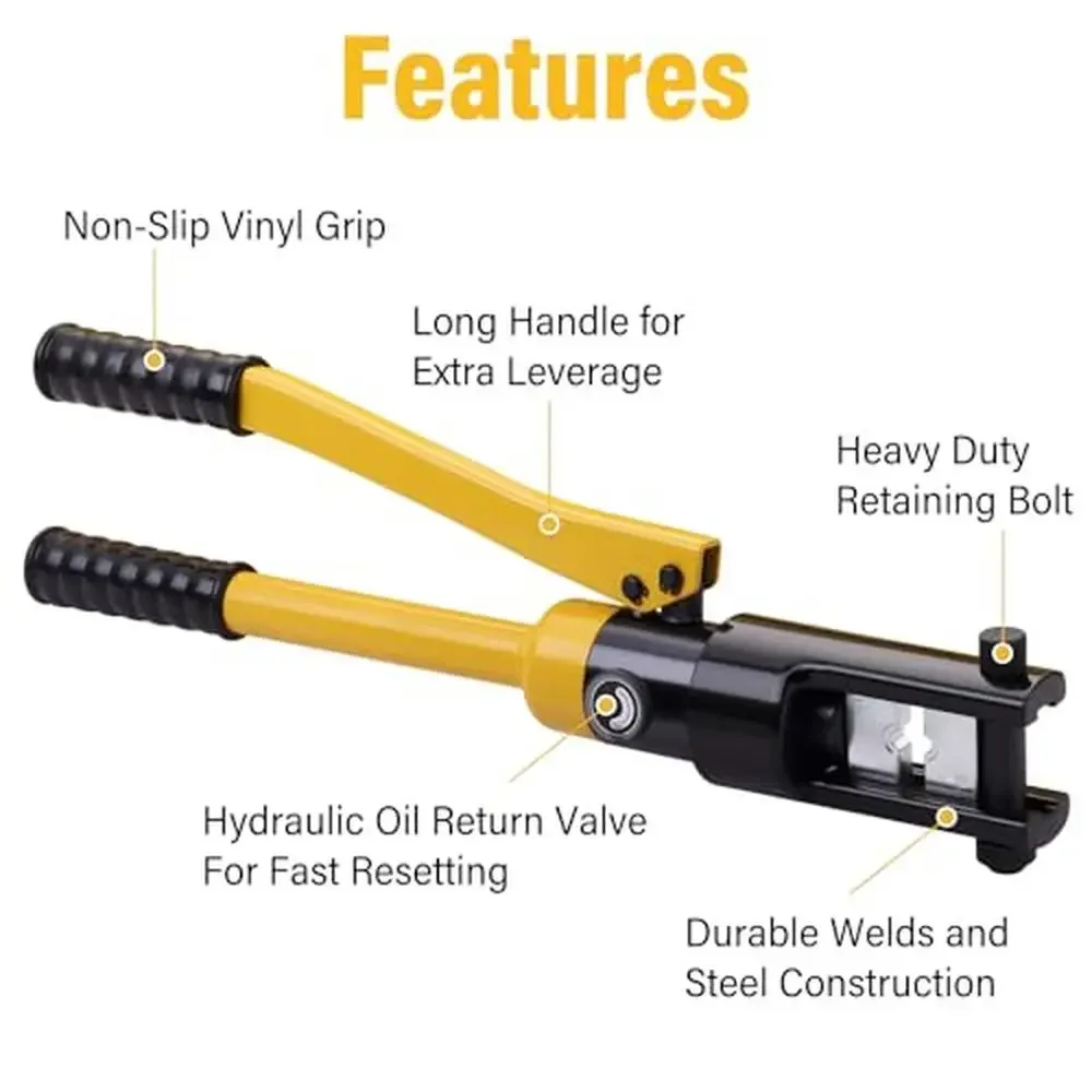 Hydraulic Cable Lug Crimper Kit 16T Crimping Tool 9-600MCM Wire Terminal Crimper Galvanized Dies Hardened Steel Grip Easy DIY