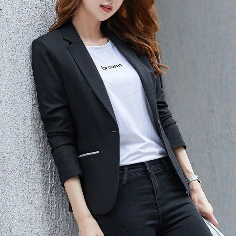 Imagem -04 - Jaqueta Elegante Feminina de Blazer Fino Moda Coreana Cabolsa de Manga Comprida Gola Entalhada Casual no Escritório Negócio Primavera Outono