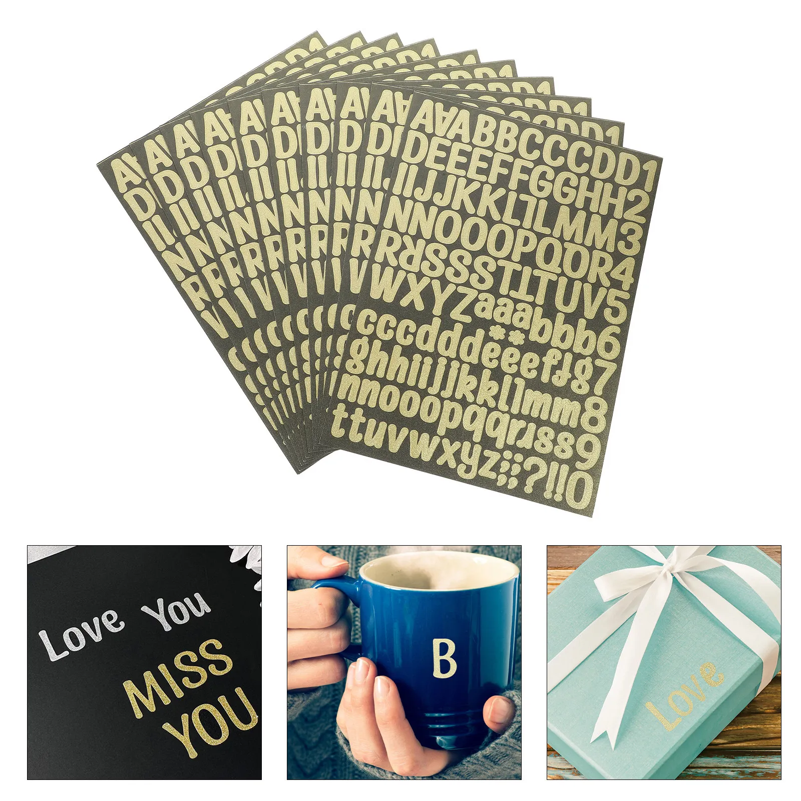 10Sheets Letter Stickers Glitter Alphabet and Number Decals DIY Decorative Craft Stickers for Journal Bottle Cup Phone Case