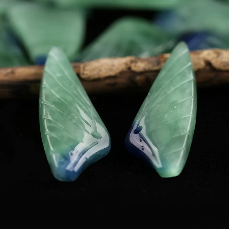 B&F Earrings Bead White Green Onyx - Wing Earrings Natural Stone jewelry accessories Handmade Jewerly