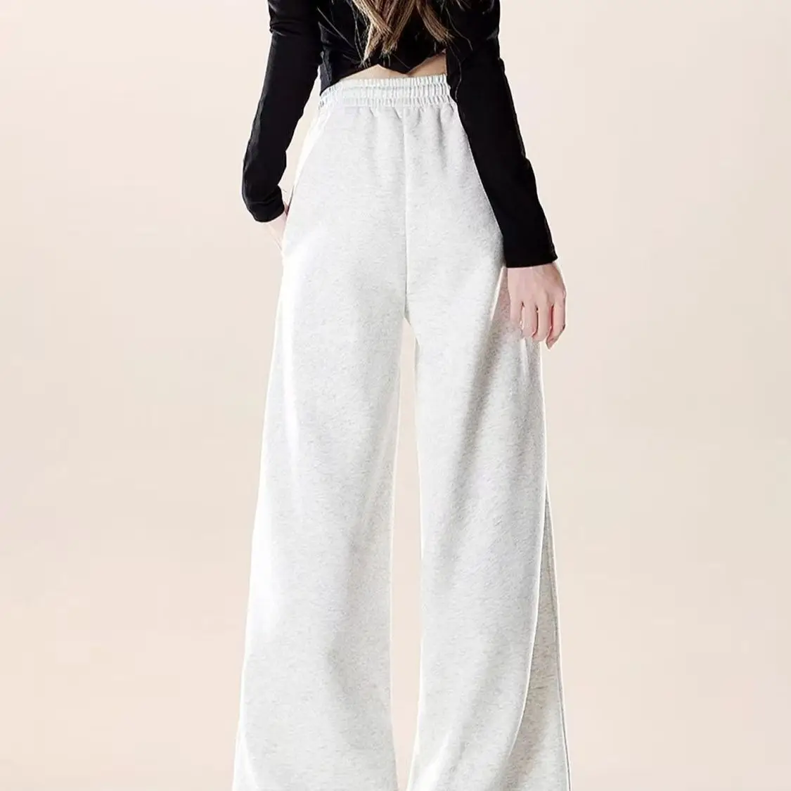 산리오 헬로 키티 그레이 운동 플레어 스웨트팬츠 가을 겨울 루즈 캐주얼 바지 패셔너블 와이드 레그 바지