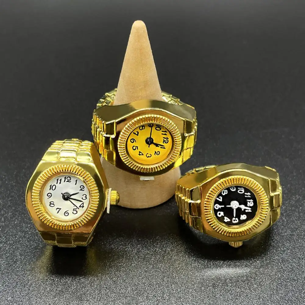 Men Women Ring Watch Elastic Stainless Steel Band Round Square Dial Men Women Couple Watch Finger Ring Birthday Gift Fashion