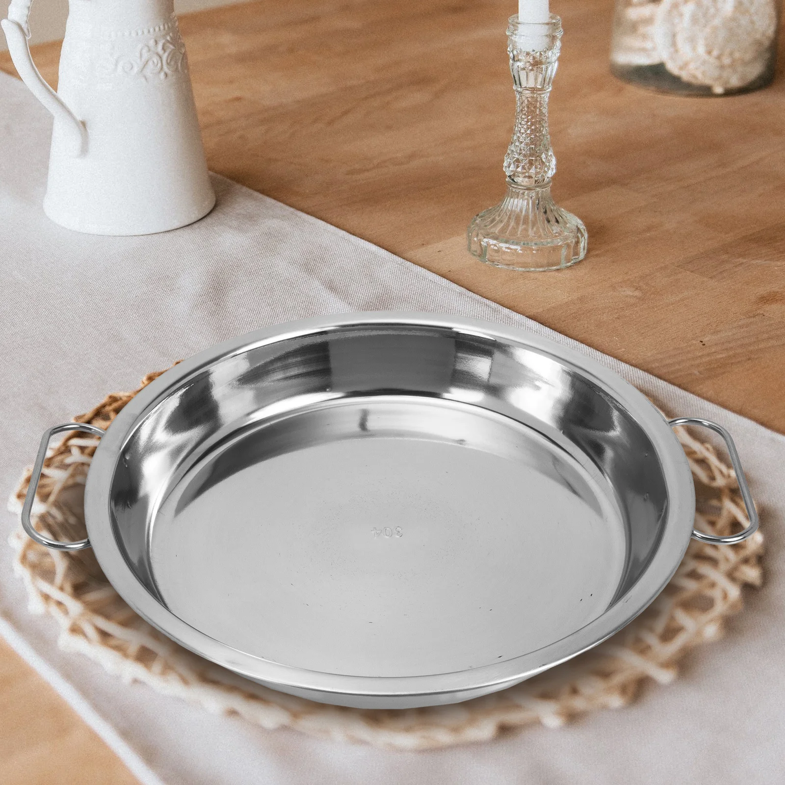 

2Pcs Stainless Steel Plate Double Handle Steamed Food Tray Heat-Resistant Smooth Polished Simple Design