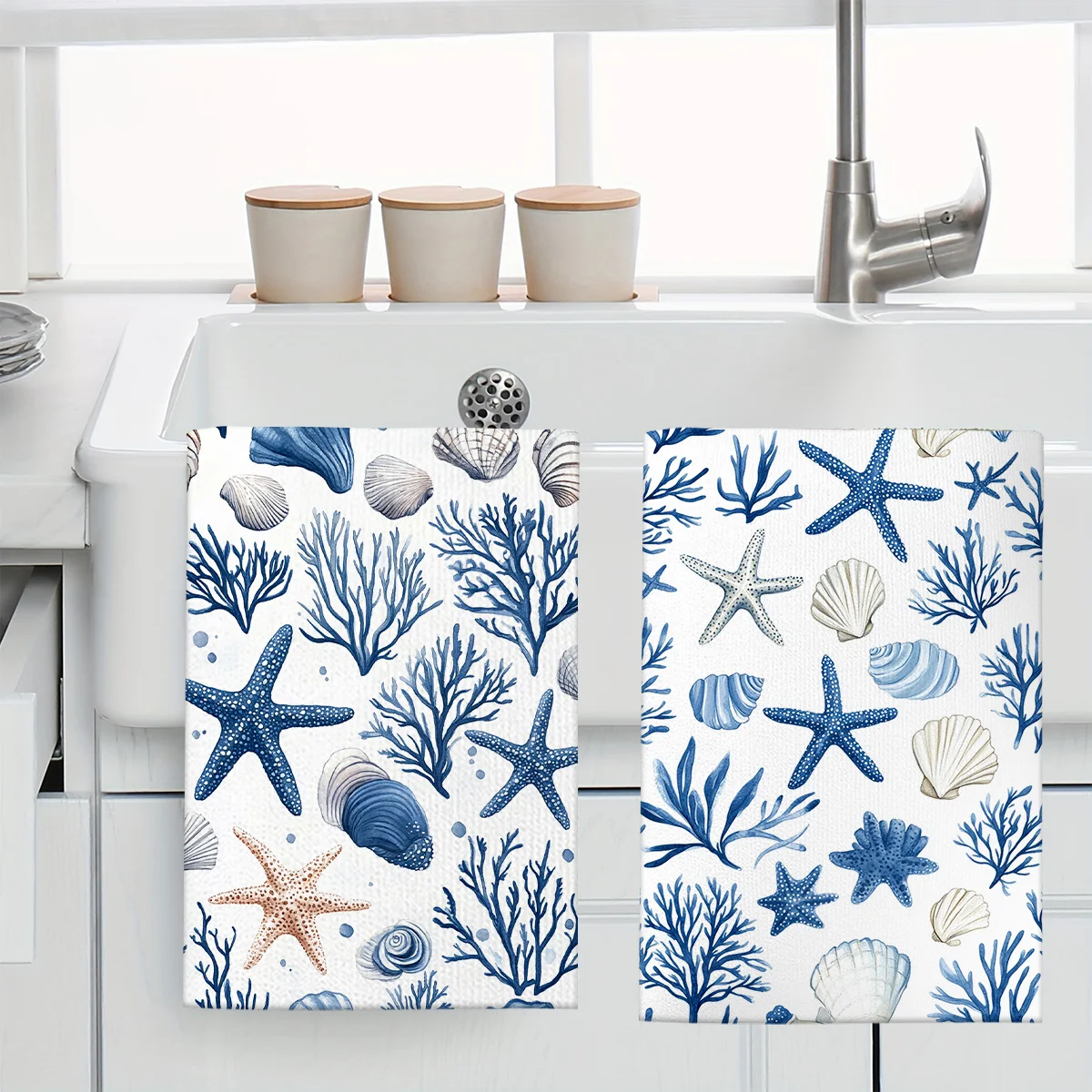 1pc Watercolor Marine Life Printed Scrub Cloth, Soft Absorbent Kitchen Hand Towel,Perfect for Kitchen,Dining Room,Bathroom, Dorm