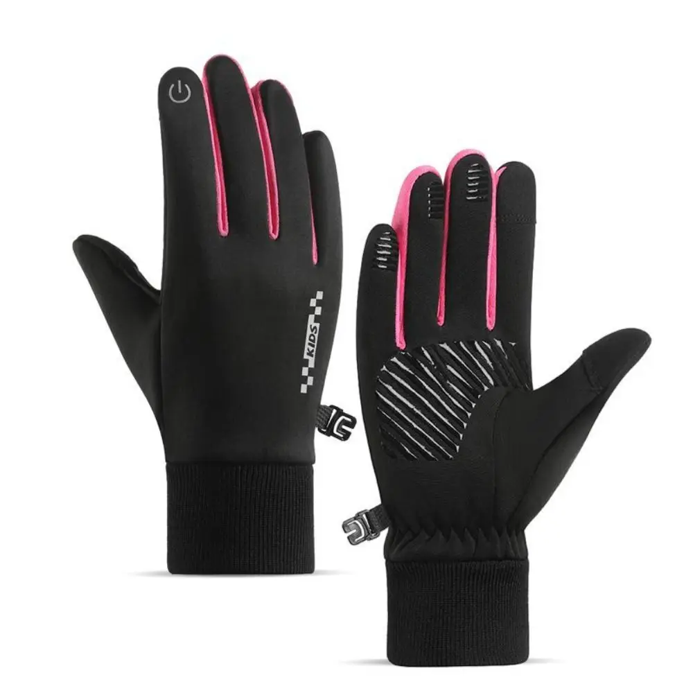 Guantes antideslizantes de invierno para niños, guantes de montar en bicicleta con pantalla táctil de dedo completo, guantes cálidos antideslizantes a prueba de alas frías