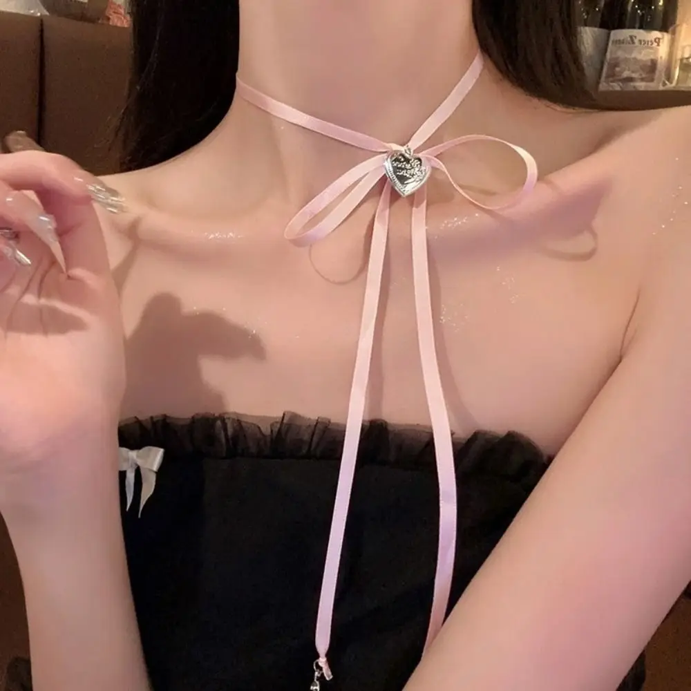 Korean Style Balletcore Style Ribbon Necklace Pearl Star Love Pendant Clavicle Chain Charms Small Photo Frame Y2K Choker