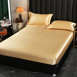 Fitted Sheet High-End Solid Color Mattress Cover With Elastic Band Bed Sheet Luxury Satin Bedsheet