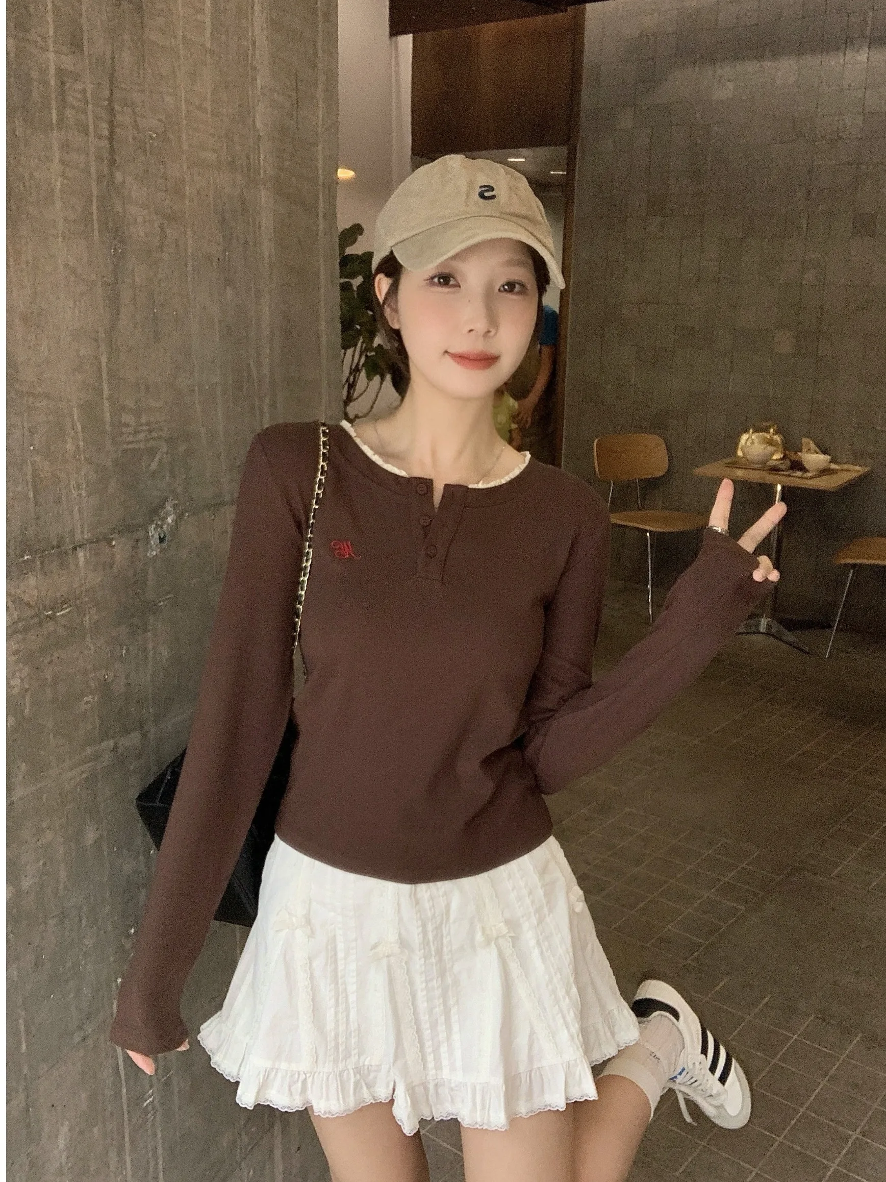 

Sweet Sle Large Size Women's T-irt with Lace Trim Long Sve Embroidered Top Trendy Design Autumn New Sle Korean Version