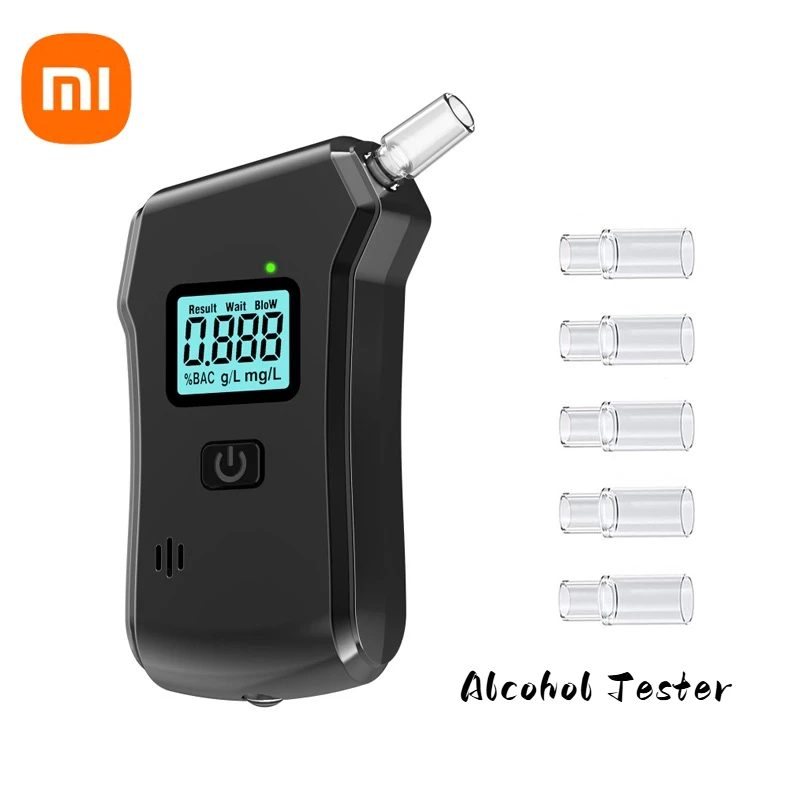 

Тестер алкоголя Xiaomi, алкотестер, профессиональная точность с ЖК-дисплеем, персональный для домашнего использования в автомобиле, 5 мундштуков