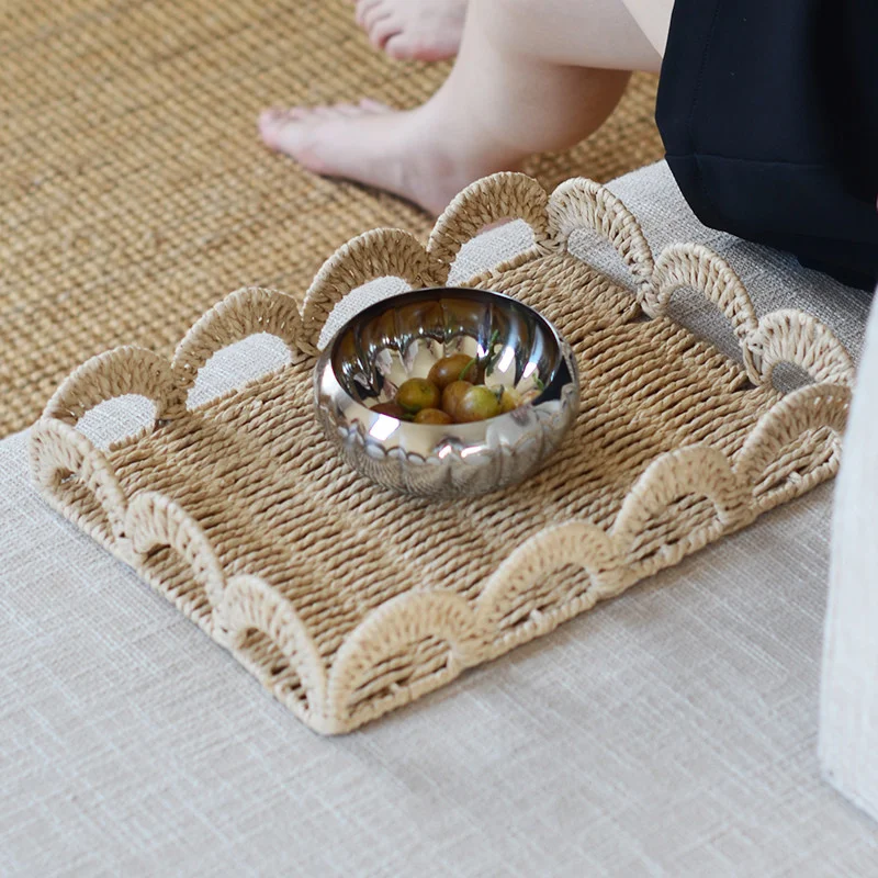 Hand Knitting Paper String Desktop Storage Tray Creative Storage Box Fruit Plate Desktop Ornament Warm Style Home Decoration