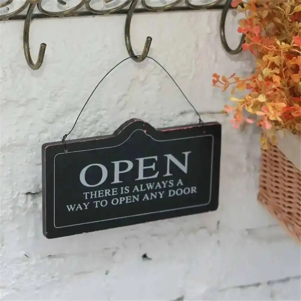 Open&closed Shop Wood Sign Pastoral Style Shop Door Information Hanger Plate Coffee Store Wooden Welcome Board