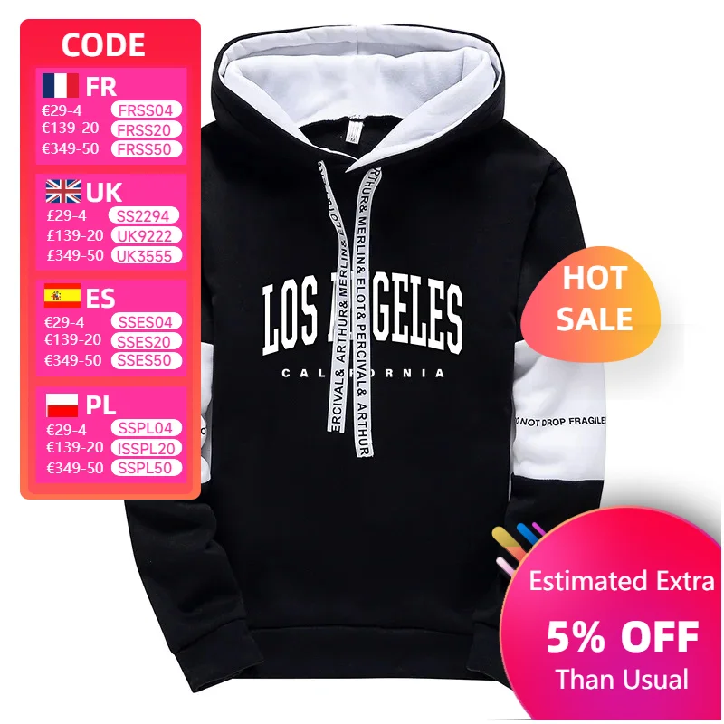 

Los Angeles Mens Sweatshirts Casual Fashion Long Sleeved Pullover Mens Daily Sports Jogging Clothing Urban Style Hoodies Tops