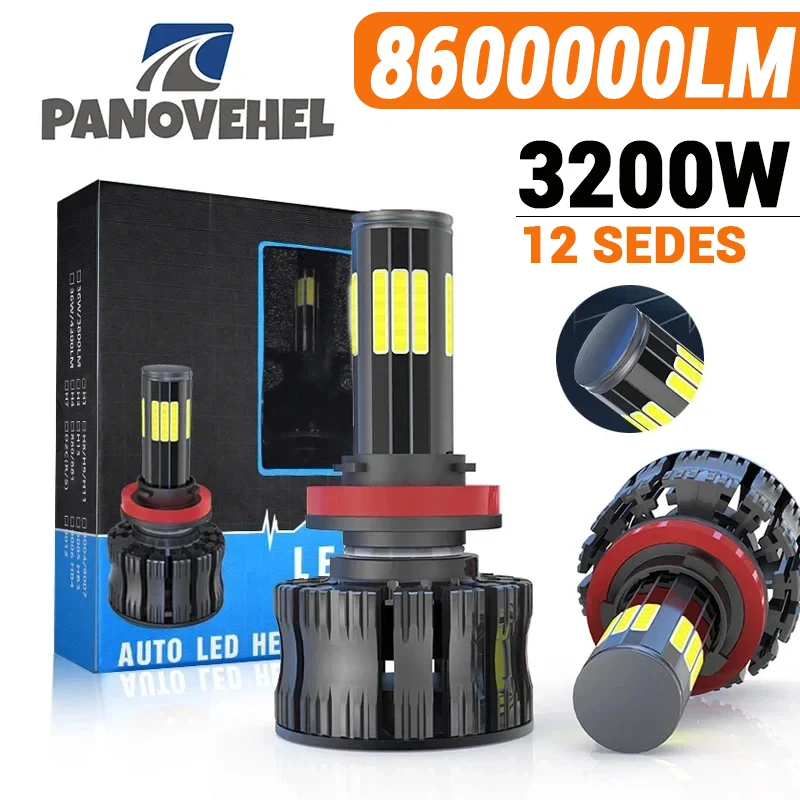 PANOVEHEL 8600000LM 3200W Car Light 12 Side 3D 360 H8 H3 H7 H9 9006/HB4 9005/HB3 H4 H11 H1 H13 Led Headlight Bulb Car Light 12V