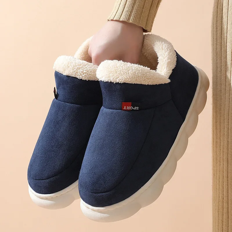 Women Winter Boots Slippers Thickening Plush Warm Snow Boot Couple Thick Heels Cotton Shoes Plus Size Platform Slides Botas2024