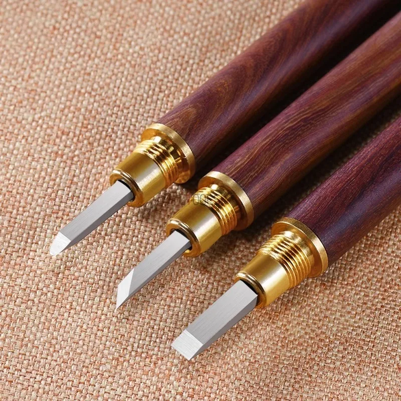 Tungsten Aço Carving Knife Grupo Sandalwood Handle Destacável Carpintaria Selo Manual Jade Stone Seal Carving Tools Novo