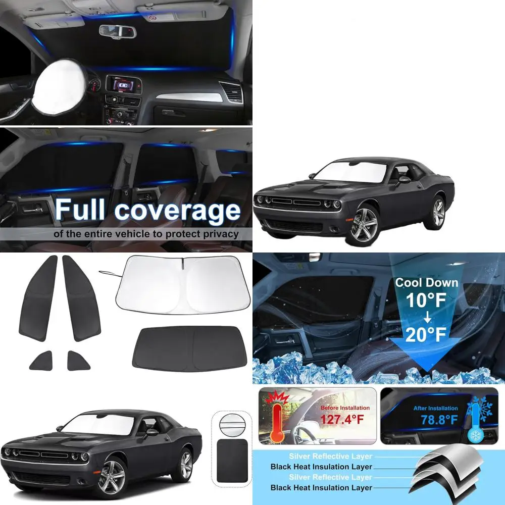 

Full Window Sunshades for 2015-2023 Dodge Challenger, UV Protection, Privacy, Ideal for Camping, Napping, Relaxing - 6 Pieces Se