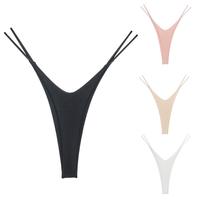 Sexy Lady G-string Low Rise Elastic Waistband Women Thong Solid Color Double Straps Bikini Style Thong For Daily Wear