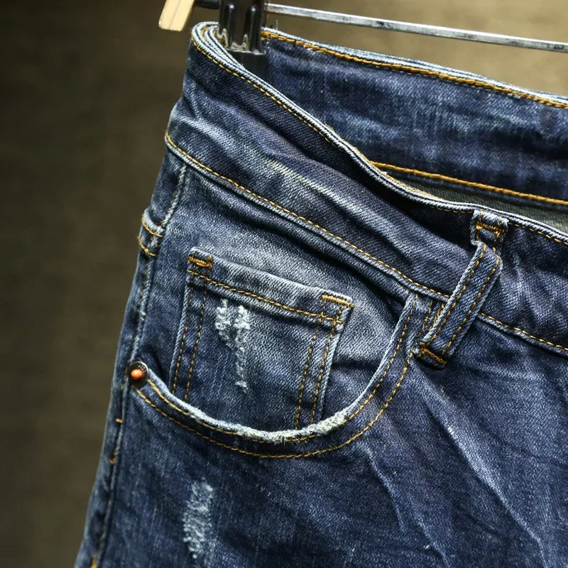 Vintage Jeans For Men 2023 Fall Winter Slim Fit Korean Style Embroidered Long Pants Unique Sihouette Smoothing System