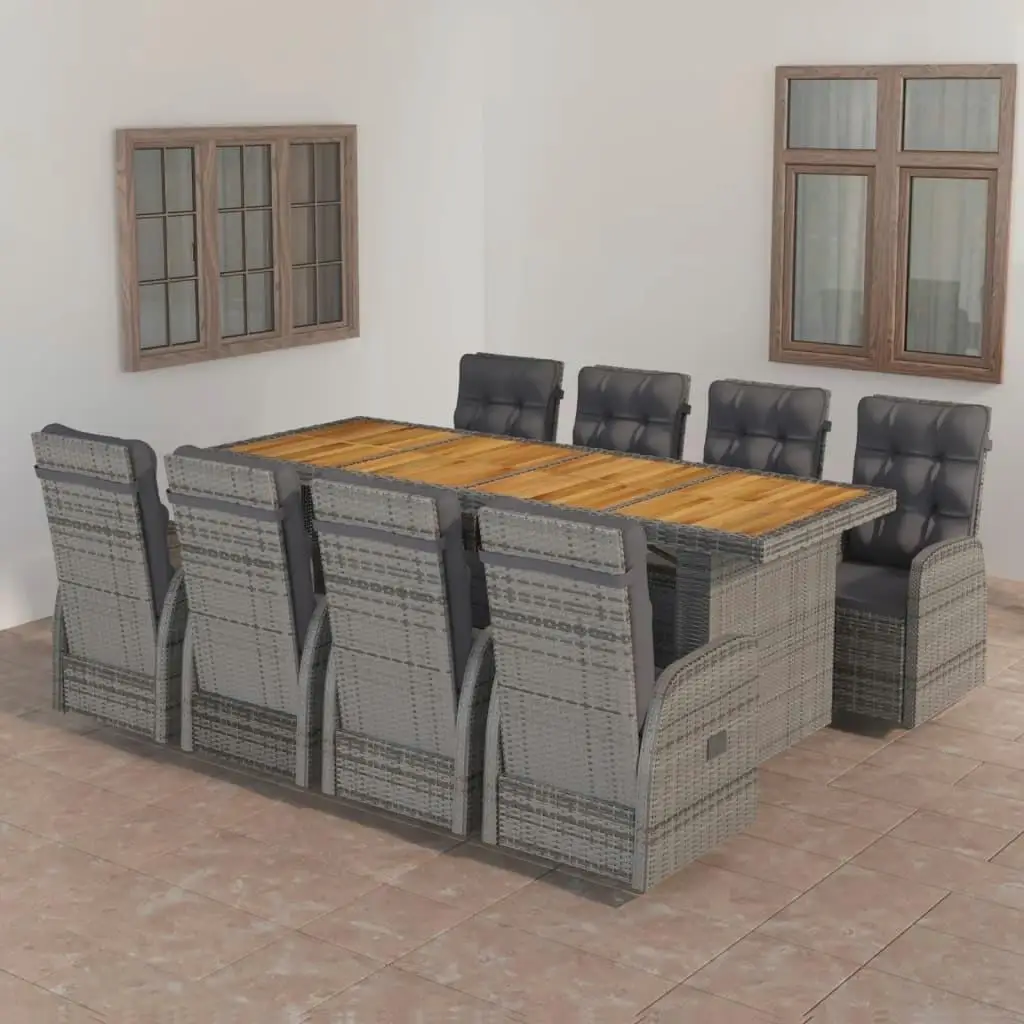 

Gray Poly Rattan Outdoor Dining Set with Dark Gray Cushions for Patio Garden Furniture