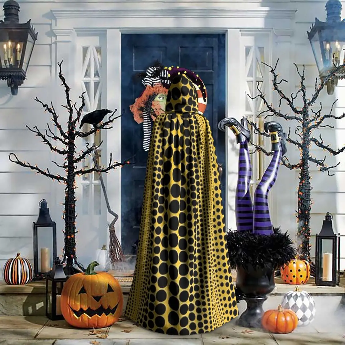 Yayoi Kusama Pumpkin Abstract Art Long Hooded Cloak Witch Medieval Costume Cosplay Cape HalloweenCoat Adult Unisex - view 5