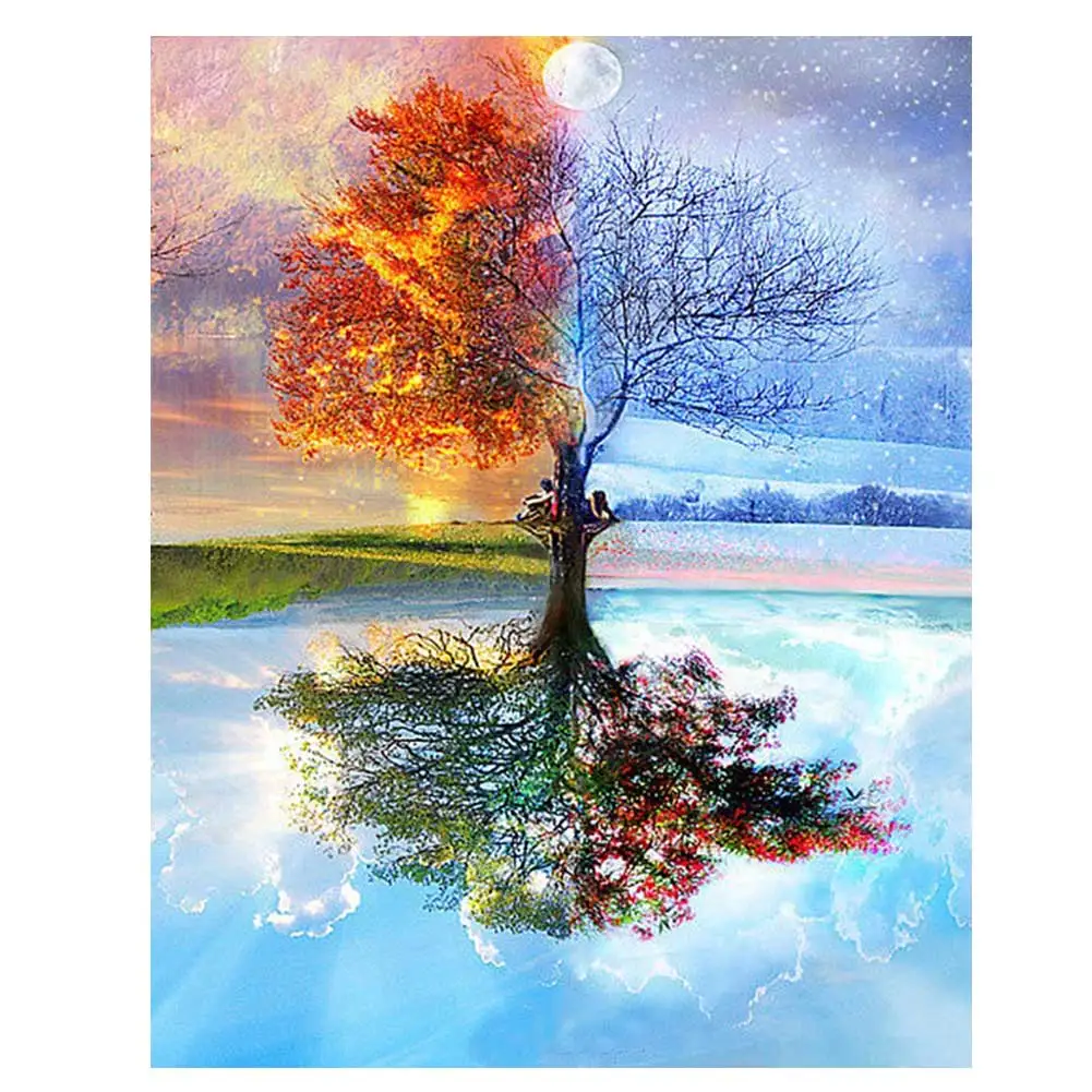 CHENISTORY Frameless Four Seasons Tree Landscape DIY Painting By Numbers Kit Paint On Canvas Painting Calligraphy For Home Decor