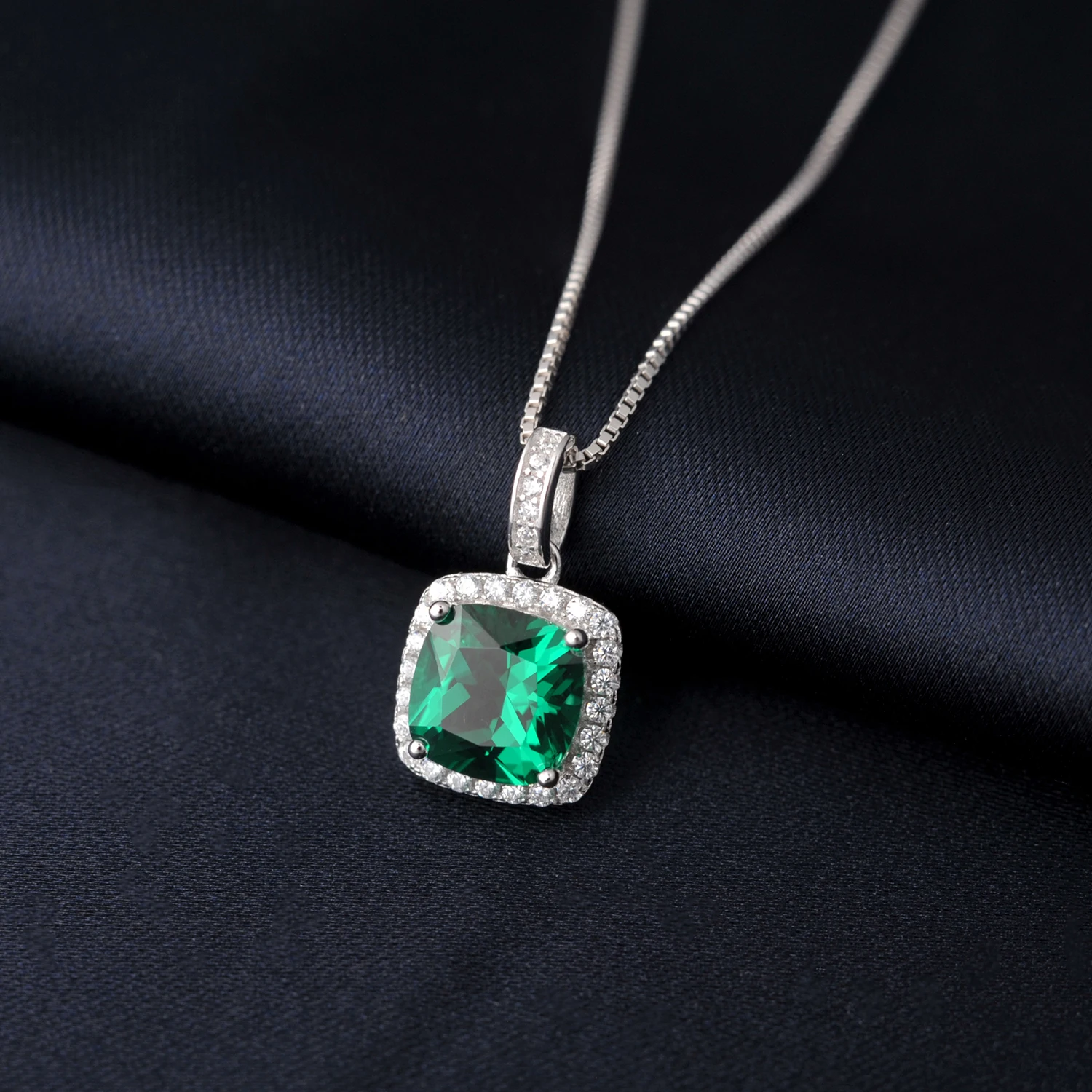 Potiy Square Simulated Nano Emerald 925 Sterling Silver Pendant Necklace for  Women valentines day gift jewelry sets NO Chain