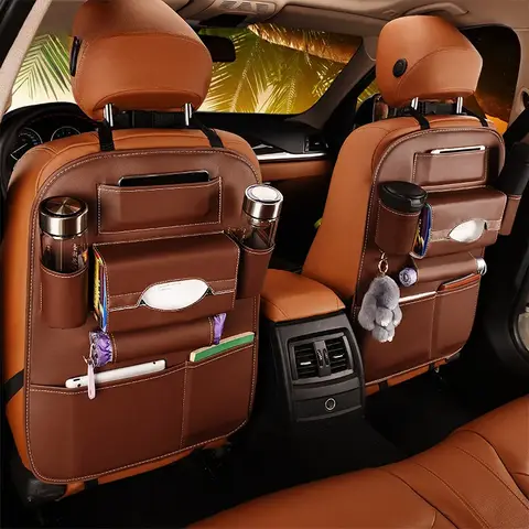 2024 New Car Seat back Storage Organizer Bag Universal PU Leather Multifunction Storage Box Stowing Tidying Pocket Auto Styling