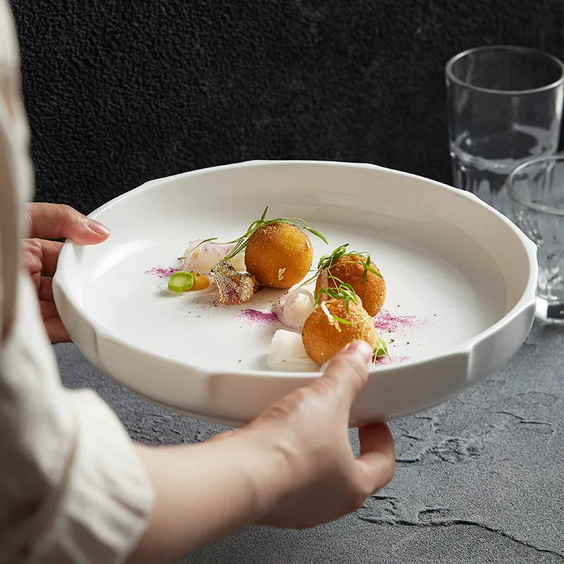

Lotus Leaf Ceramic Plate Large White Deep Dish Hotel Tableware High-end Western Dining