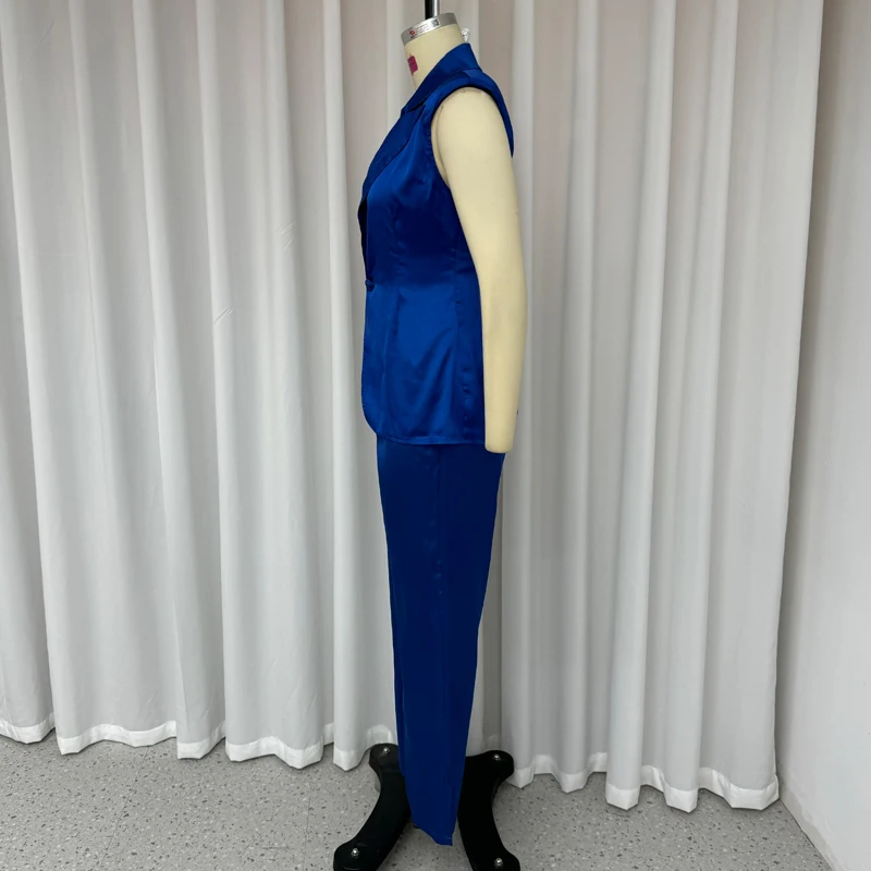 Wefits completi da donna Summer Office risvolto scollo a V senza maniche Backless One Button Solid Vest Top pantaloni larghi Suit High Streetwear