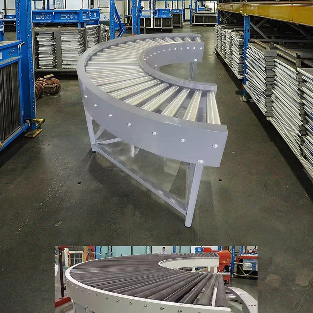 Variable speed stainless steel heat-resistant roller curve conveyor conveying material frame tray warehouse carton
