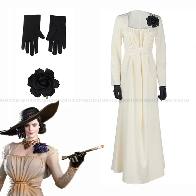 Alcina-vestido de Cosplay Dimitrescu para mujer, traje blanco de terror, estilo de pueblo, para Halloween