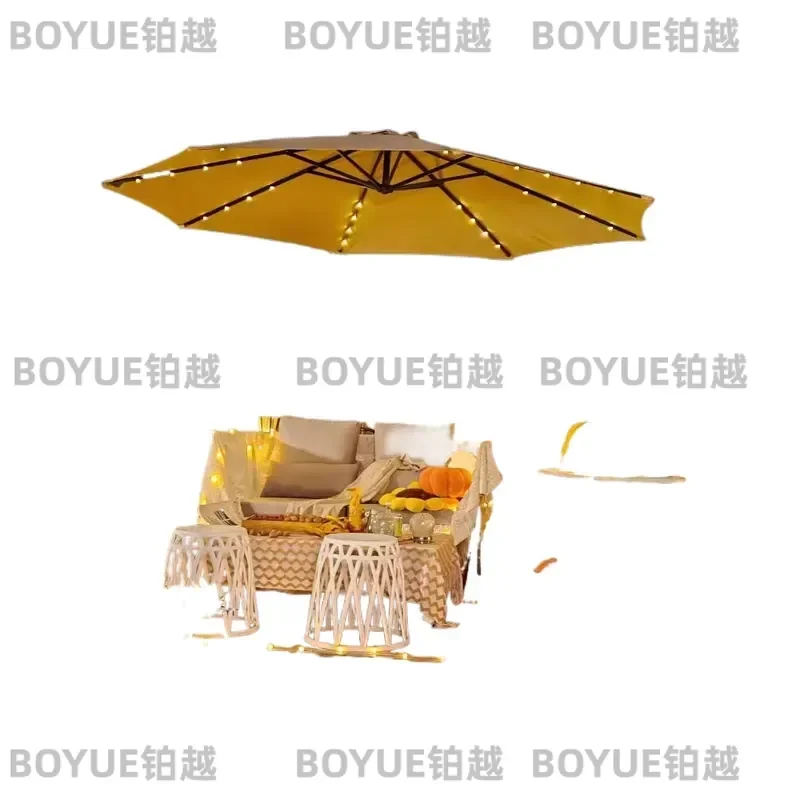 LED Banana Patio Umbrella with Lights Outdoor Garden Terrace Shade Canopy for Camping Backyard Sun Protection Large Parasol