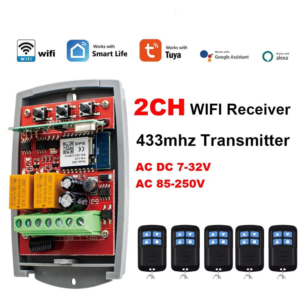 2CH Tuya العالمي الذكية واي فاي استقبال 12 فولت 24 فولت 220 فولت باب المرآب بوابة بالتحكم عن بعد فتاحة تحكم 433/433.92 ميجا هرتز الارسال