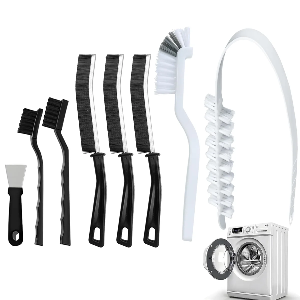 Escova de Limpeza para Máquina de Lavar, Kit de Limpeza para Ventilação de Secadora, Escova para Frestas de Banheiro, Chuveiro e Cozinha - Escovas de Limpeza com Cabo