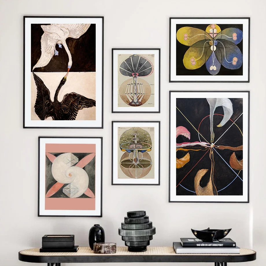 قماش جداري تجريدي حديث ، بجعة سوداء وبيضاء ، شجرة غامضة ، لوحة اسكندنافية ، ملصقات ومطبوعات ، صور لغرفة المعيشة