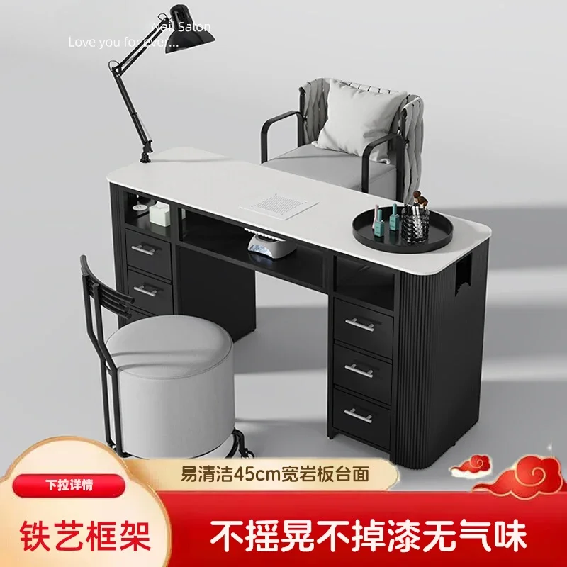 2024 new rock slab manicure table, vacuum cleaner, table and chair set, cream style simple nail salon special table