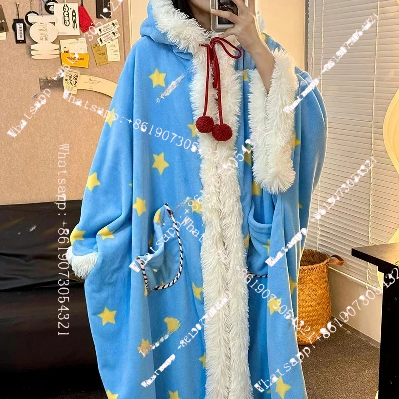 Christmas snowman flannel nightgown women's autumn and winter models can wear loungewear cape pajamas