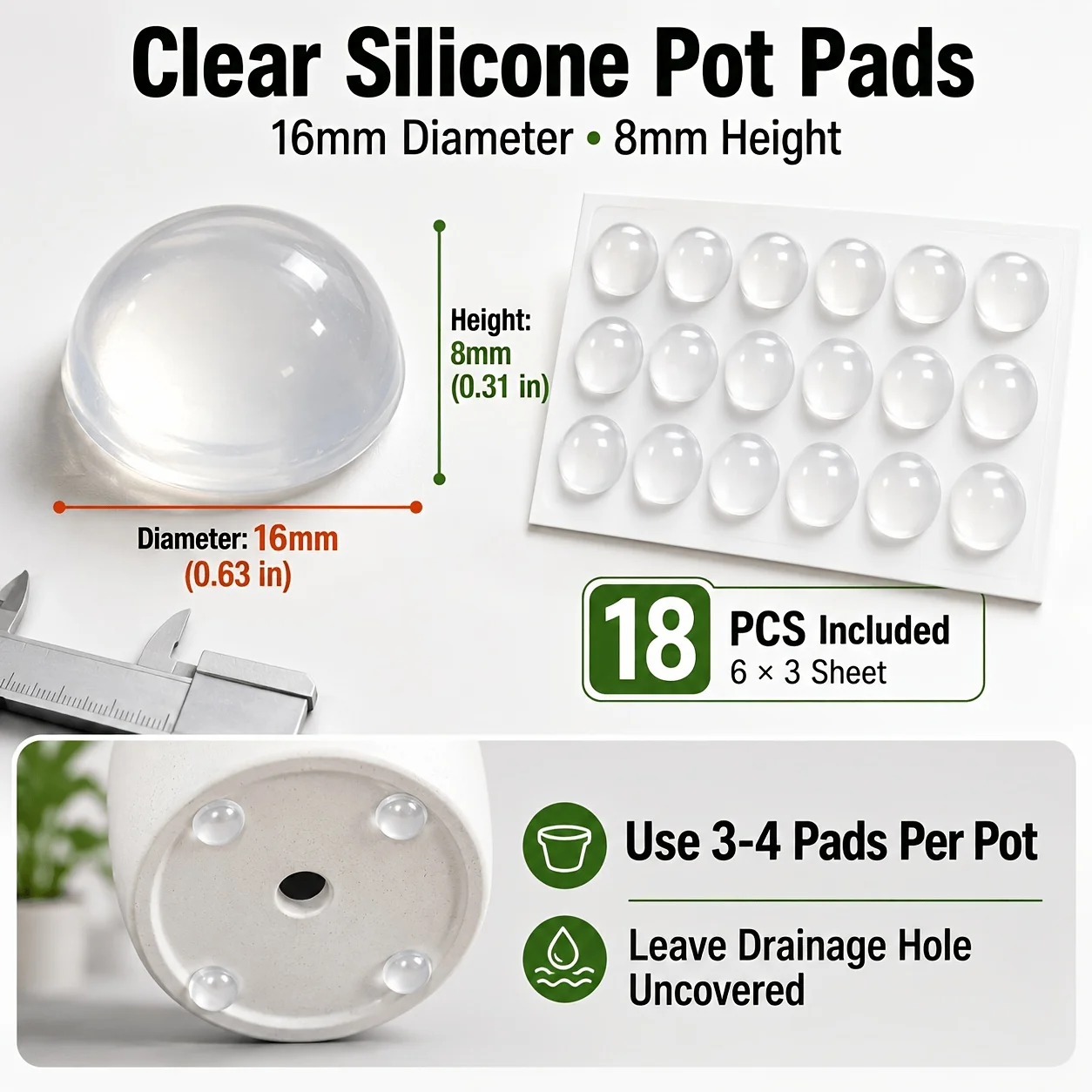 18/36 pieces of invisible flower pot risers, self-adhesive pot pads, enhance air circulation and drainage, prevent root rot